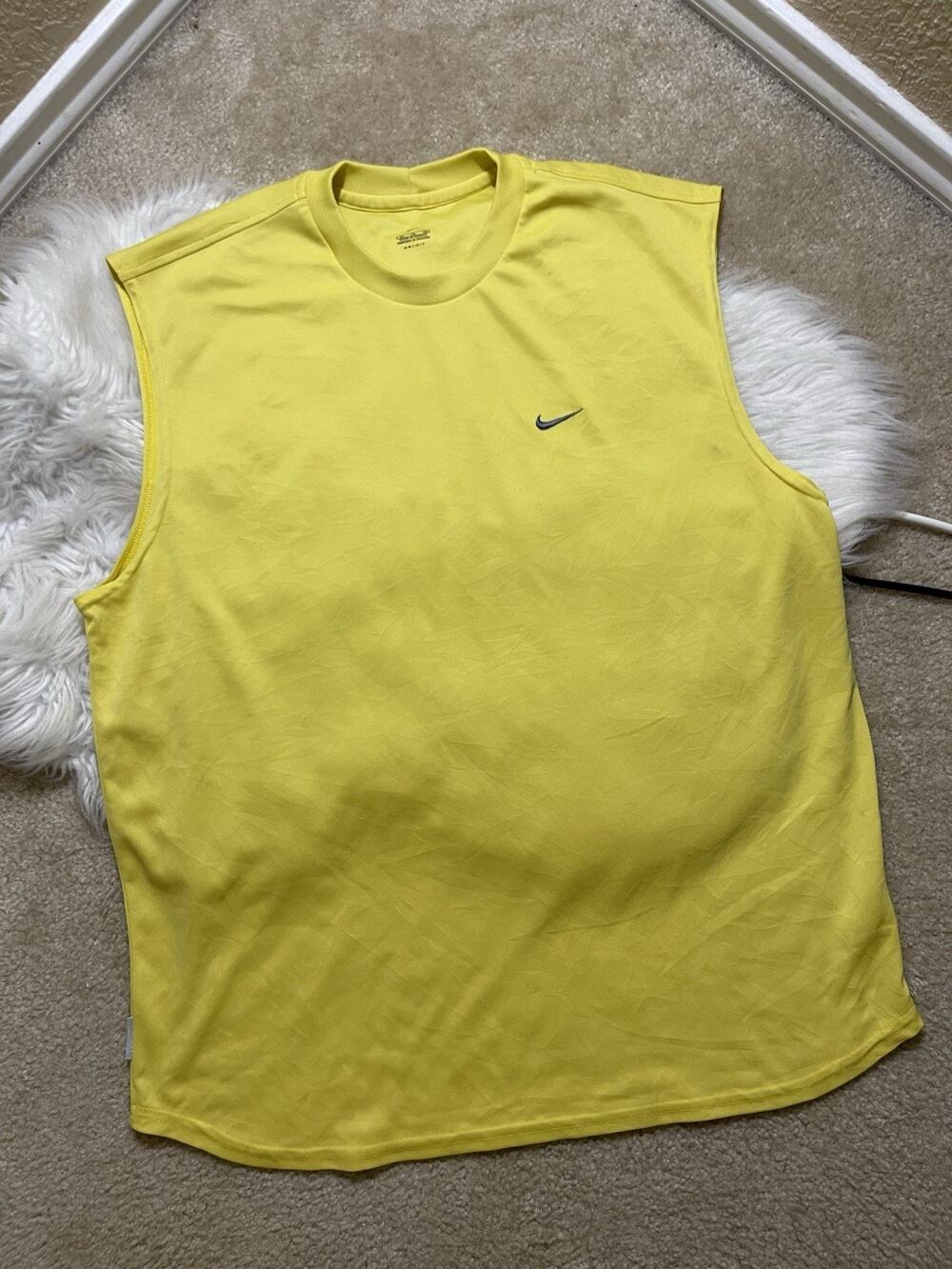 Nike Dri-FIT Mens XL Yellow Mesh Breathable Sleeveless Tank Round Neck